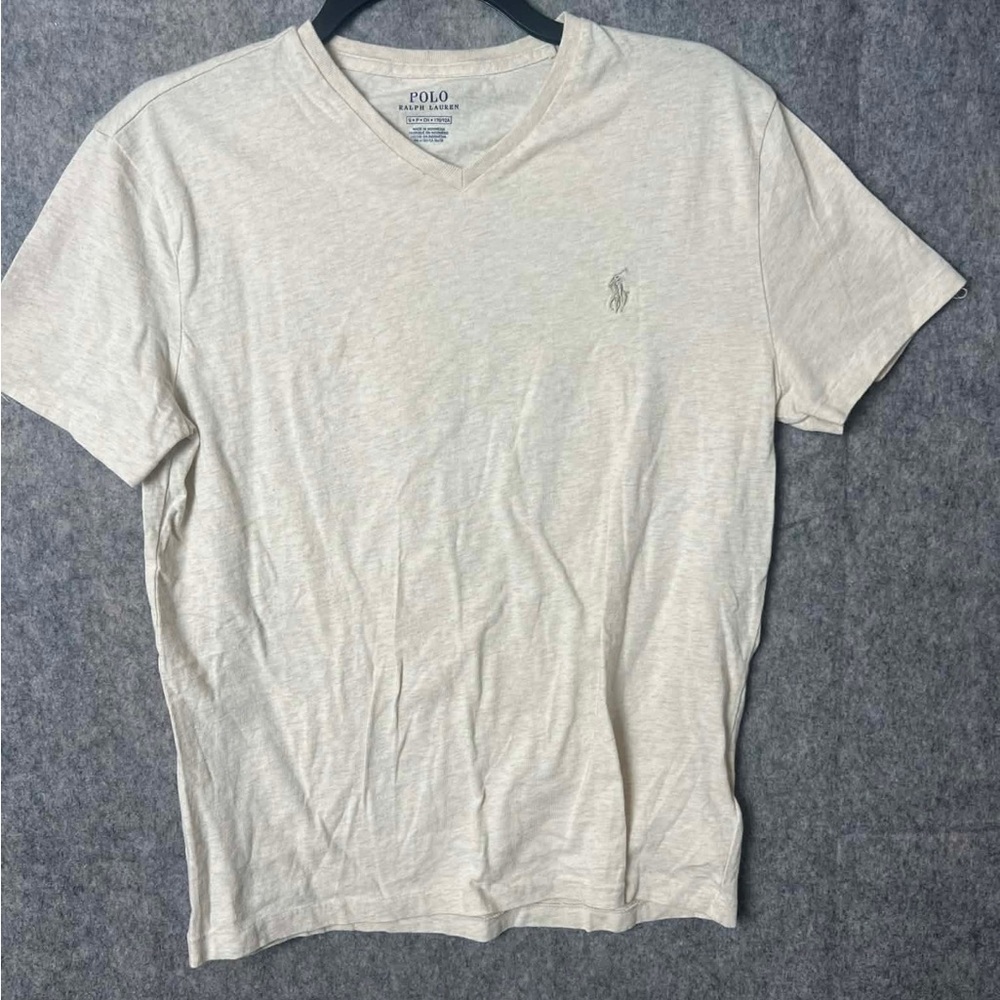 Polo by Ralph Lauren Men's Small Light Cream V-Neck‎ Tee